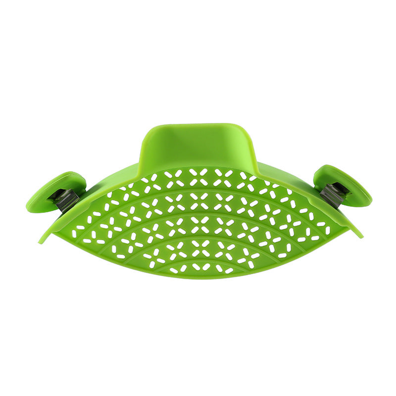 Green clip-on silicone pot strainer