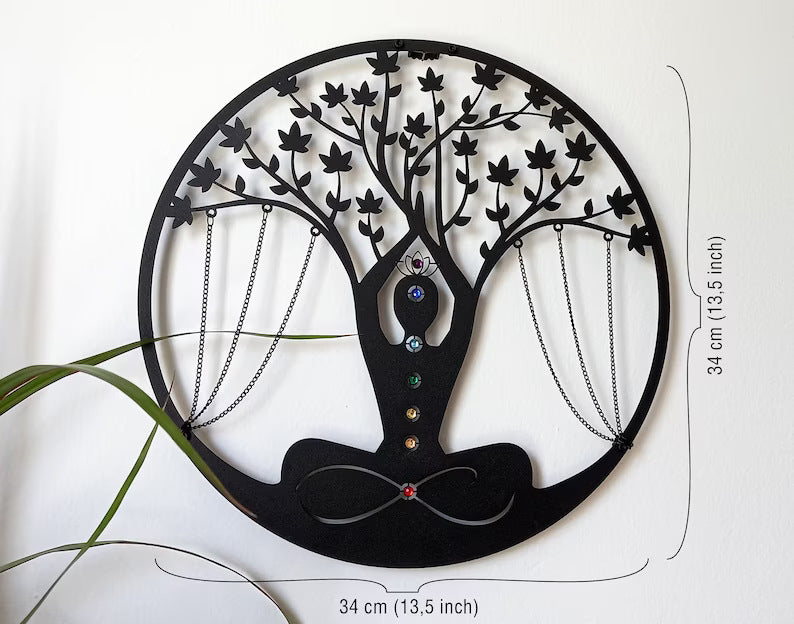 Round meditation wall art shown 34 cm (13.5 in) wide and high