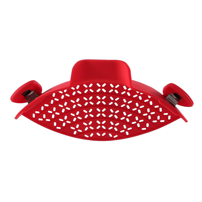 Red clip-on silicone pot strainer